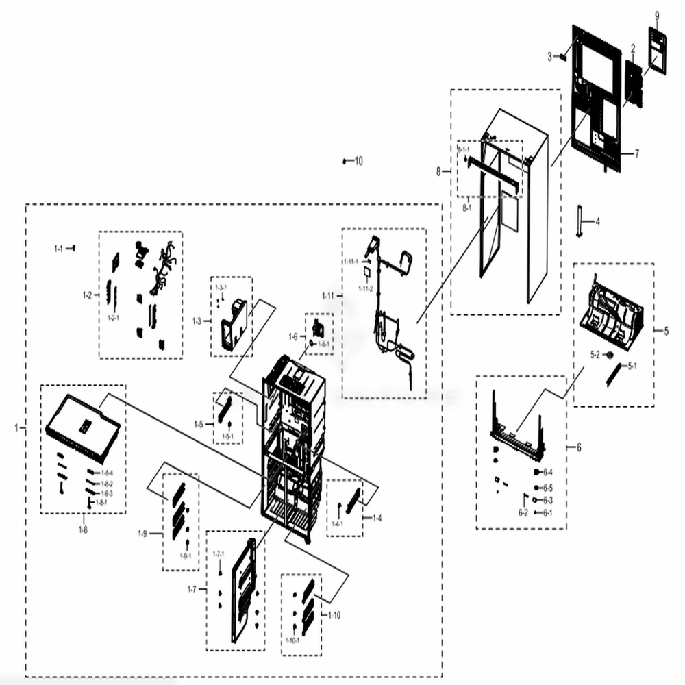 Cabinet 1 Diagram and Parts List for RF22N9781SR (AA)(0002) Samsung Refrigerator