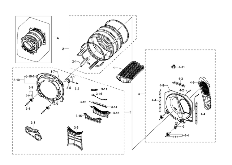 Drum Diagram and Parts List for DV511AGR XAA-0002 Samsung Dryer