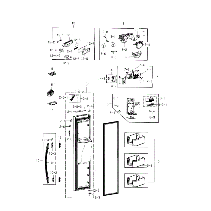 Freezer Door Diagram and Parts List for RS22HDHPNWW AA-00 Samsung Refrigerator