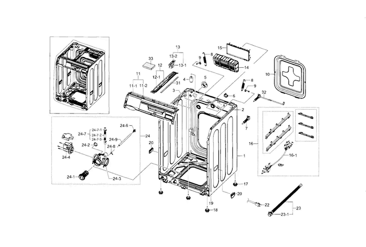 Frame & Cover Parts Diagram and Parts List for WF448AAP XAA-0005 Samsung Washer