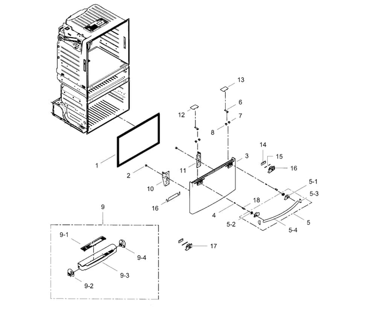 Freezer Door Diagram and Parts List for RF4287HABP XAA-0000 Samsung Refrigerator
