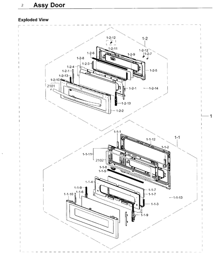 Door Diagram and Parts List for NX58K9850SS AA-0000 Samsung Range