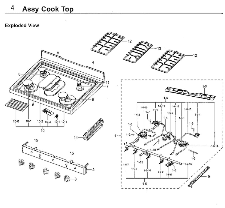 Cooktop Diagram and Parts List for NX58F5500SS AA-0002 Samsung Range