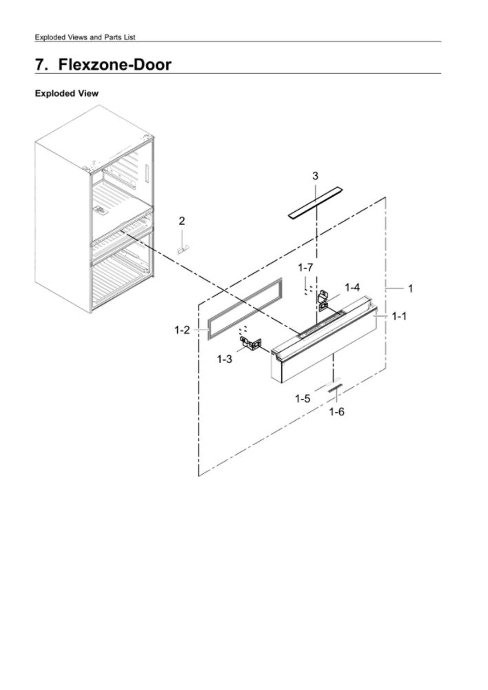 Flexzone Door Parts Diagram and Parts List for RF23M8070SR AA-03 Samsung Refrigerator