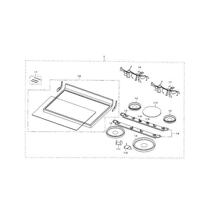 Cooktop Diagram and Parts List for NE595R0ABWW AA-01 Samsung Range