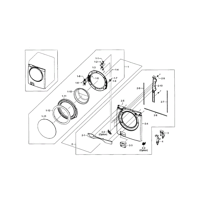 Frame Front And Door Diagram and Parts List for WF448AAP XAA-06 Samsung Washer