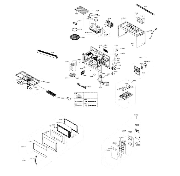 Cabinet Parts Diagram and Parts List for 40185043310  Kenmore Microwave