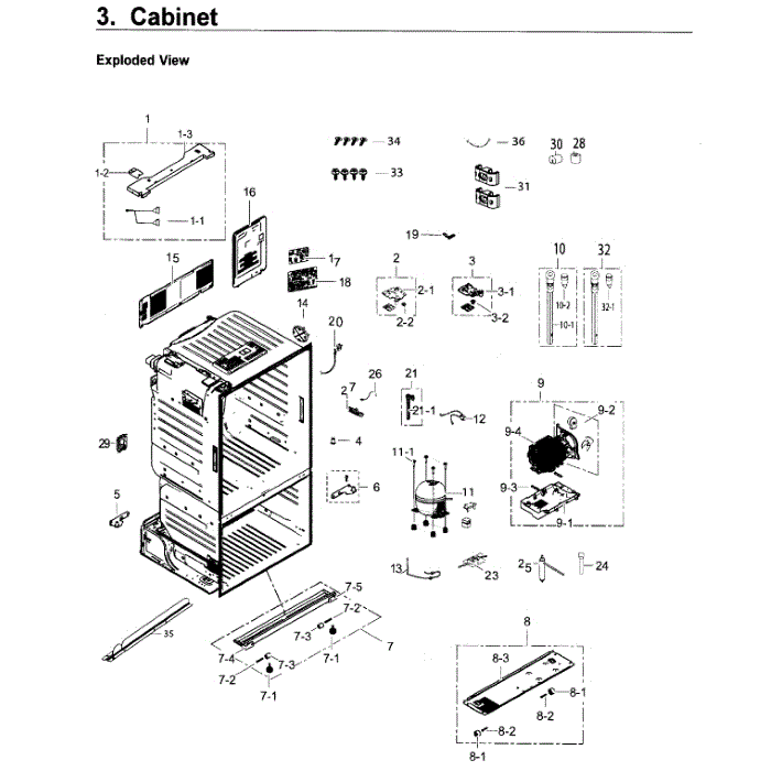 Cabinet Diagram and Parts List for RF263BEAESP AA-04 Samsung Refrigerator