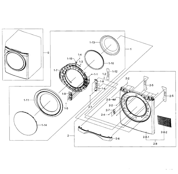 Frame Front & Door Diagram and Parts List for DV455GVGSWR AA-0000 Samsung Dryer