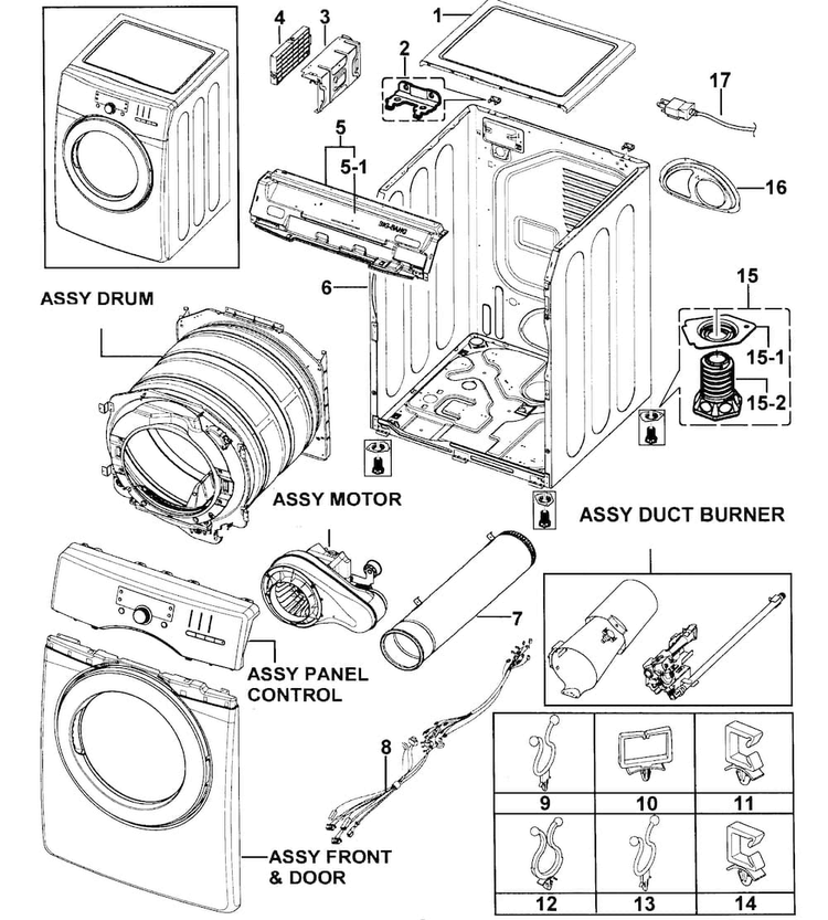 Main Assy Diagram and Parts List for 40299032010  Kenmore Dryer