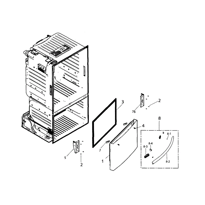 Freezer Door Diagram and Parts List for RF220NCTASR AA-01 Samsung Refrigerator