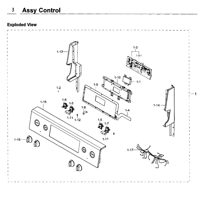 Control Diagram and Parts List for NE59K3310SS AA-00 Samsung Range