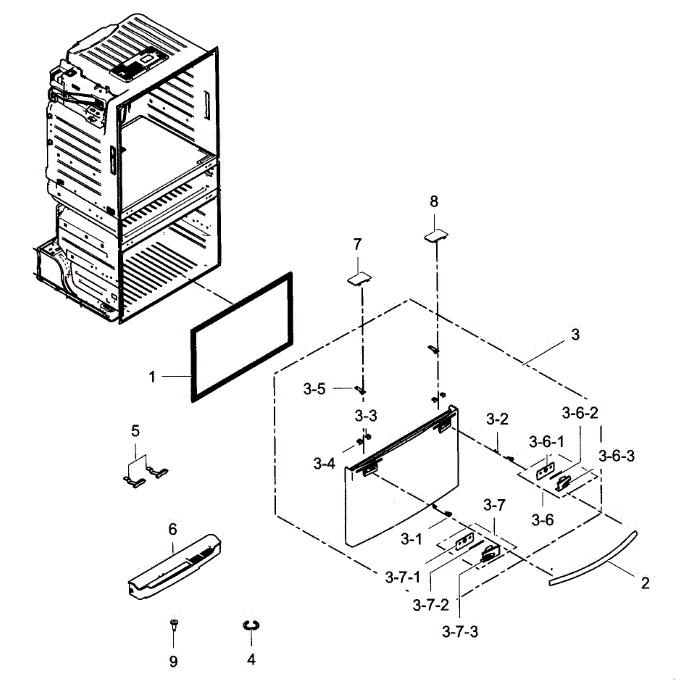 Freezer Door Diagram and Parts List for RF25HMEDBWW AA-03 Samsung Refrigerator