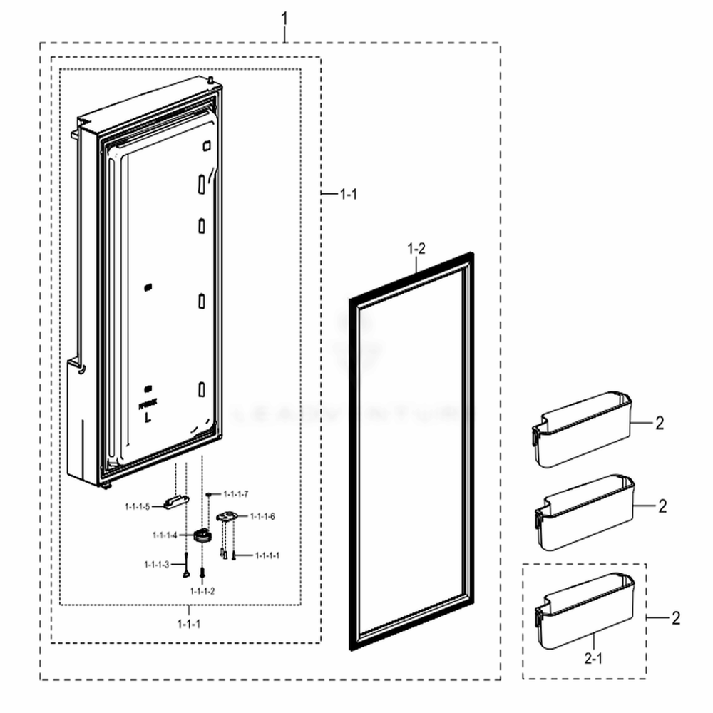 Freezer Door L Diagram and Parts List for RF28K9070SG (AA)(0005) Samsung Refrigerator