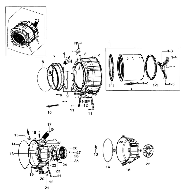 Tub/drum Assy Diagram and Parts List for WF337AAR XAA-0000 Samsung Washer