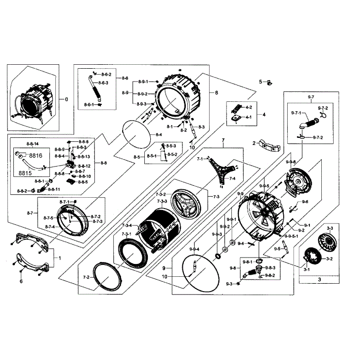 Drum Assembly Diagram and Parts List for WF455ARGSWR AA-01 Samsung Washer