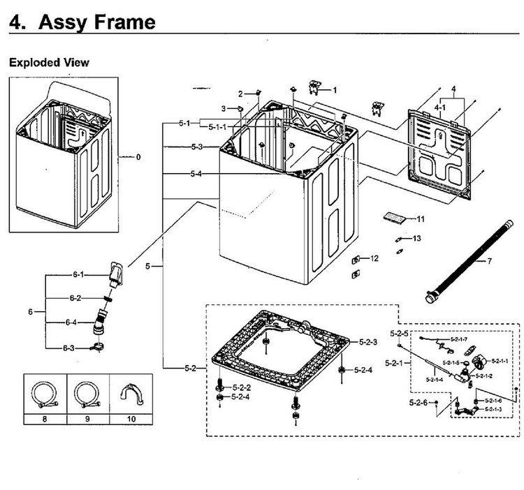 Frame Asy Diagram and Parts List for WA5471ABP XAA-0002 Samsung Washer