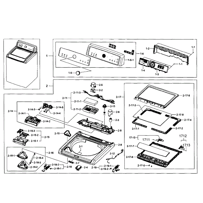 Top Cover Assembly Diagram and Parts List for WA484DSHASU A1-01 Samsung Washer
