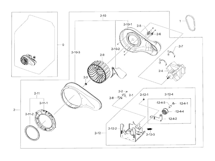 Motor Duct Diagram and Parts List for DV48H7400EP A2-0000 Samsung Dryer