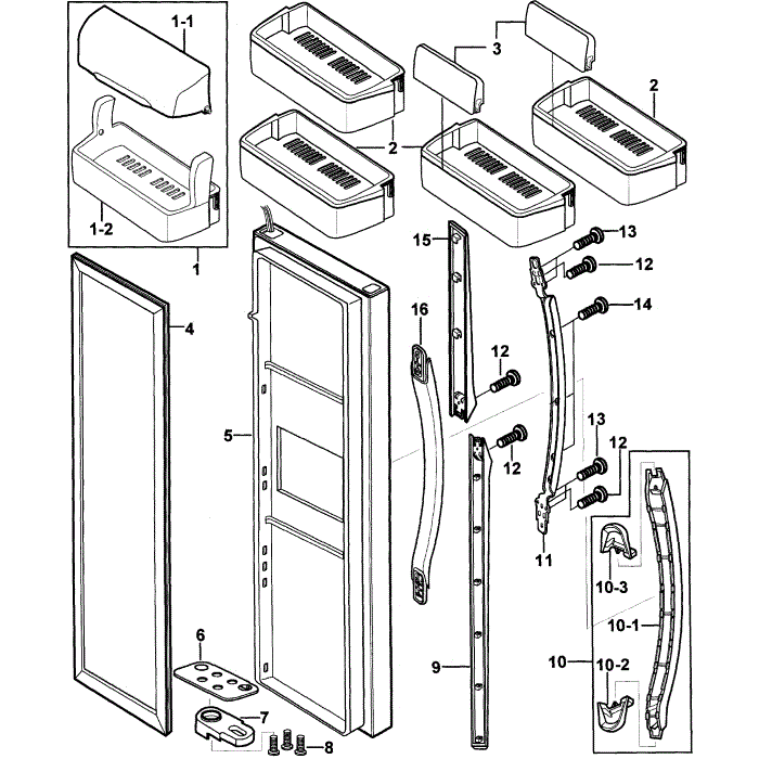 Right Door Diagram and Parts List for RS2556BB XAA-00 Samsung Refrigerator