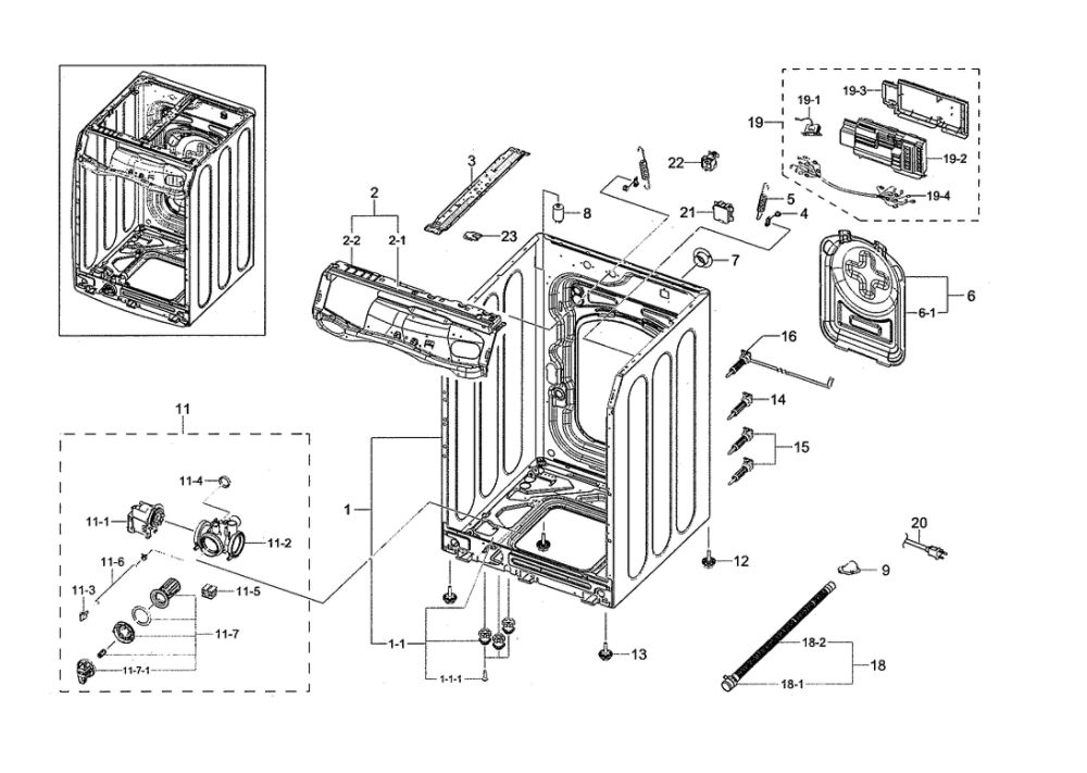 Frame And Cover Diagram and Parts List for WF45N5300AF US-00 Samsung Washer