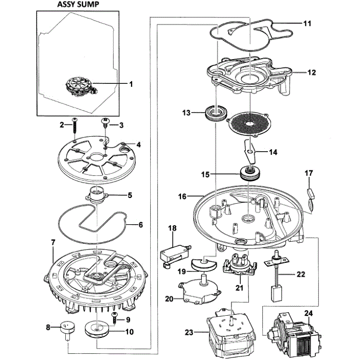 Pump Assembly Diagram and Parts List for DMR78AHW XAA-00 Samsung Dishwasher