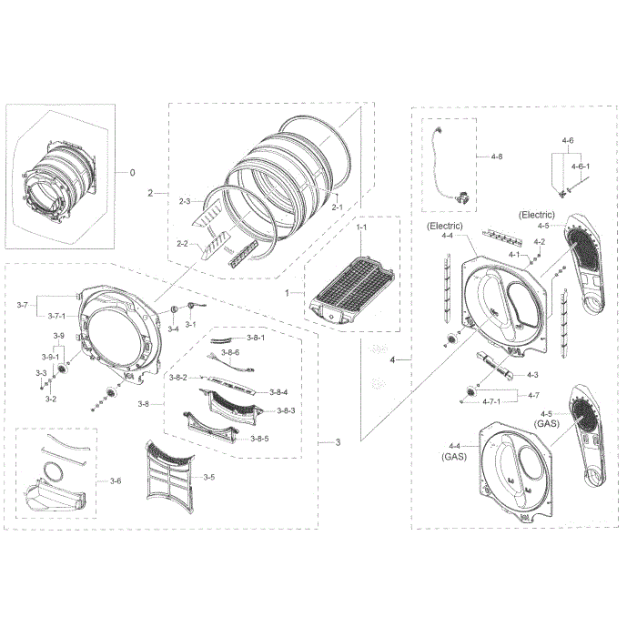 Drum Diagram and Parts List for DV45K6200EZ A3-00 Samsung Dryer