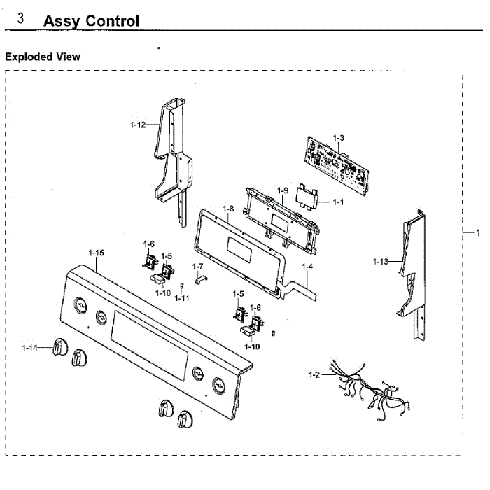 Control Panel Diagram and Parts List for NE59M4310SW AA-00 Samsung Range