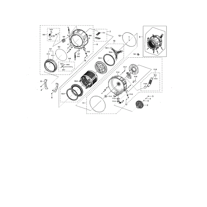 Tub And Drum Diagram and Parts List for WF338AAW XAA-01 Samsung Washer