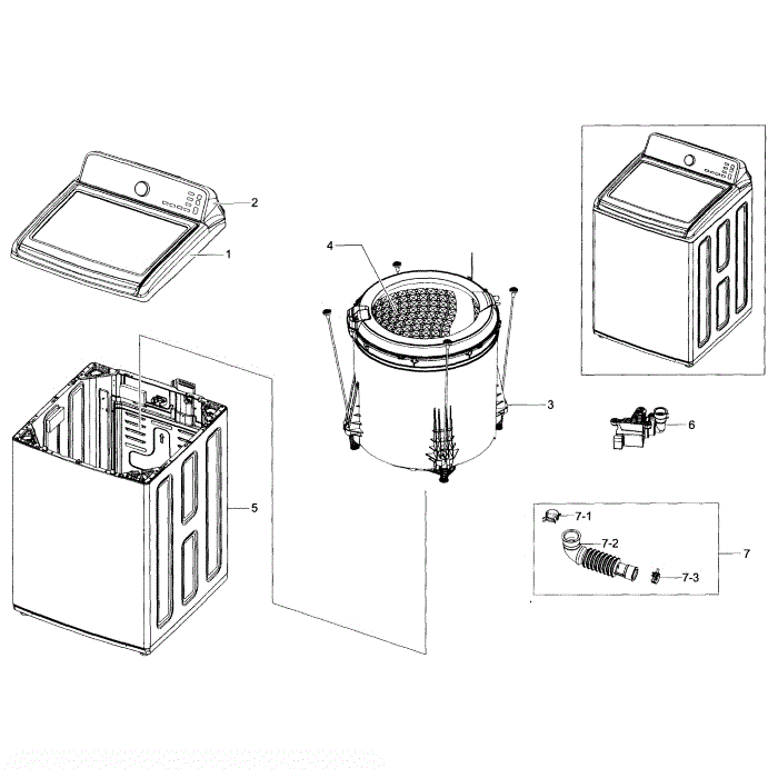 Main Diagram and Parts List for WA45H7200AW A2-02 Samsung Washer
