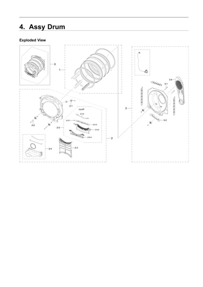Drum Assembly Diagram and Parts List for DVG45R6100W A3-00 Samsung Dryer