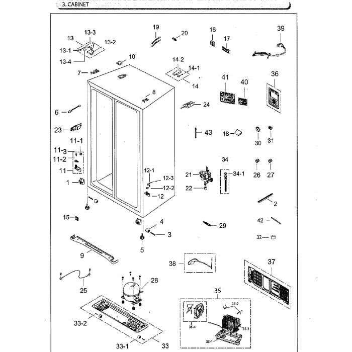 Cabinet Diagram and Parts List for RS25H5111SR AA-02 Samsung Refrigerator