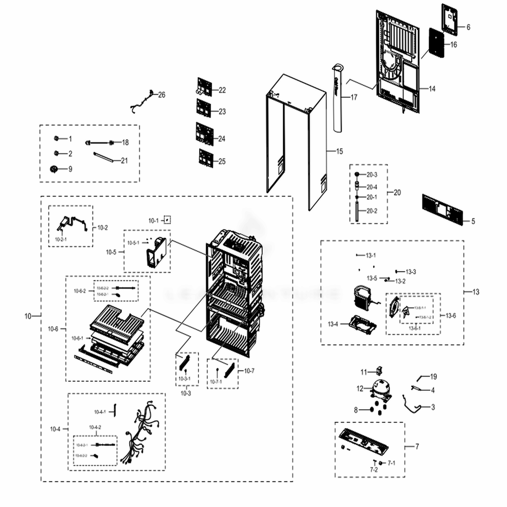 Cabinet 2 Diagram and Parts List for RF28NHEDBSG (AA)(0001) Samsung Refrigerator