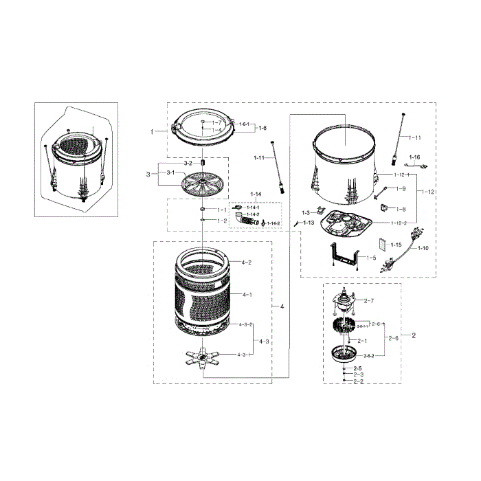 Tub Diagram and Parts List for WA456DRHDWR AA-02 Samsung Washer