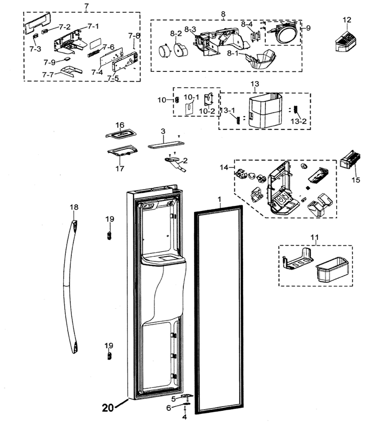 Freezer Door Diagram and Parts List for RSG257AABP XAA Samsung Refrigerator