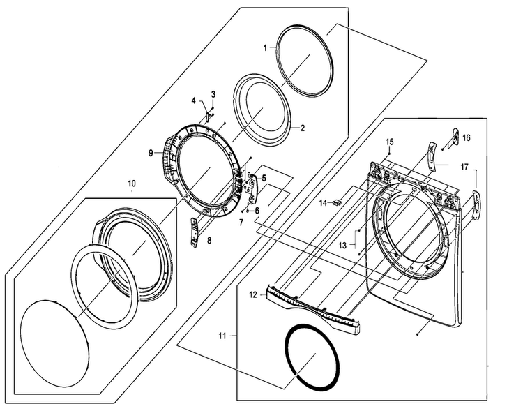 Door Assy Diagram and Parts List for DV410AGR XAA Samsung Dryer
