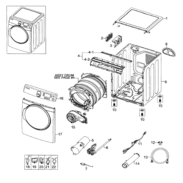 Main Assembly Diagram and Parts List for DV448AGE XAA-02 Samsung Dryer