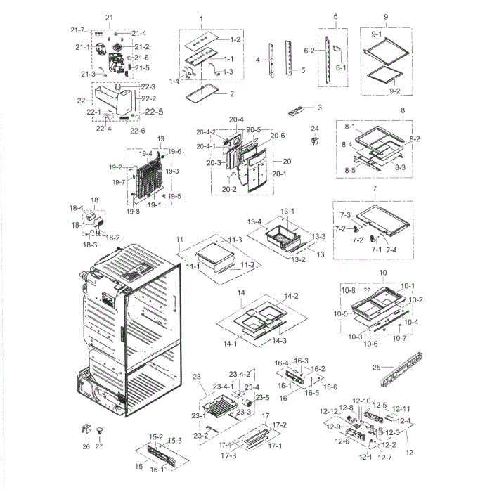 Fridge Diagram and Parts List for RF263TEAEBC AA-03 Samsung Refrigerator