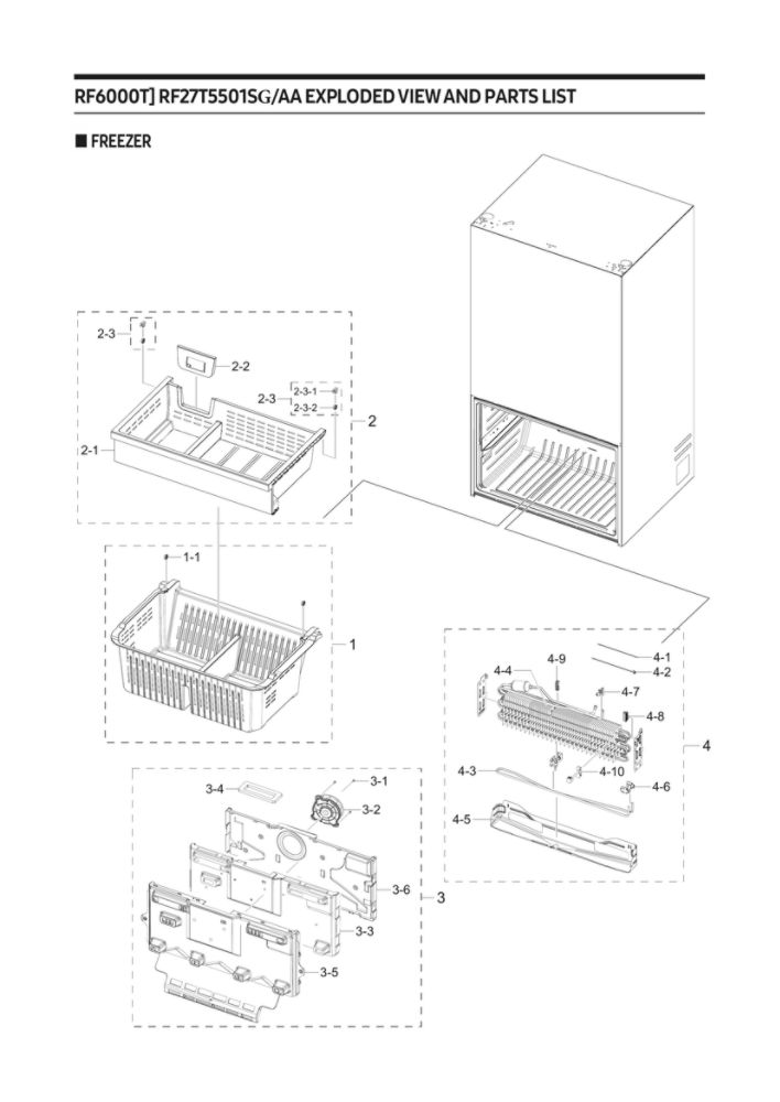Freezer Parts Diagram and Parts List for RF27T5501SG AA-00 Samsung Refrigerator