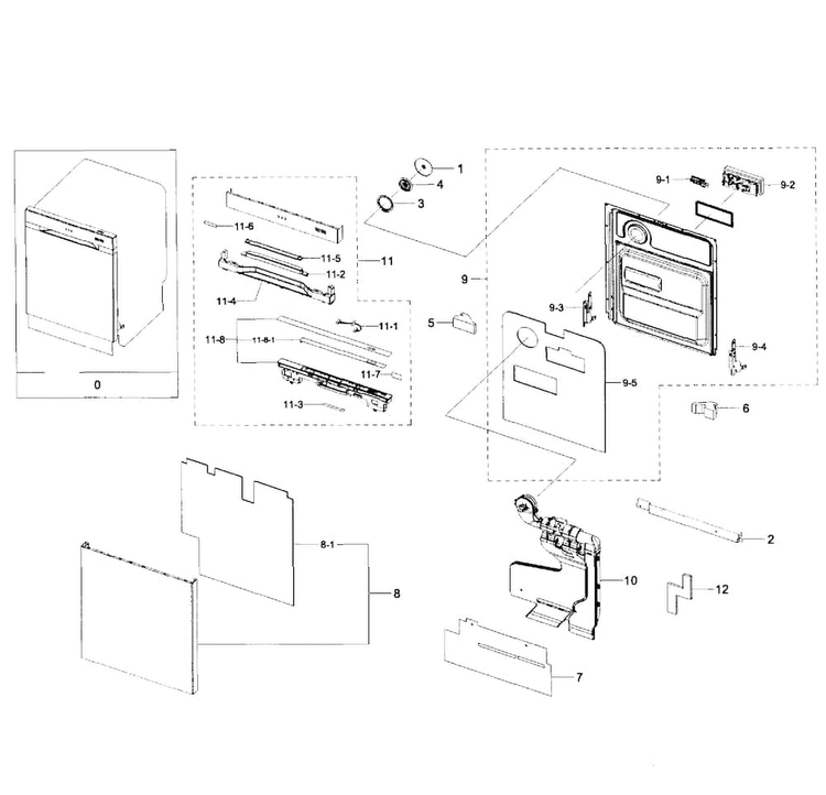 Door Assy Diagram and Parts List for DW80H9970US AA-0000 Samsung Dishwasher