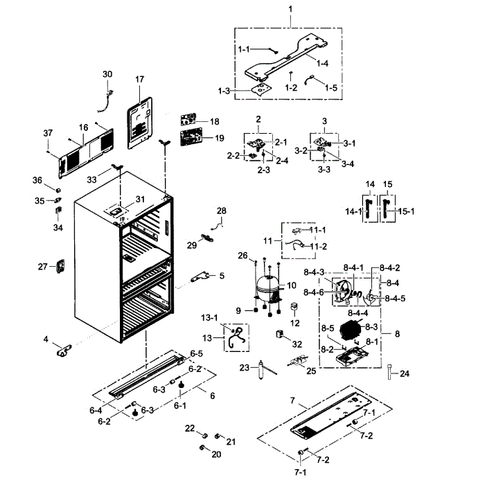 Cabinet Diagram and Parts List for RF31FMESBSR AA-00 Samsung Refrigerator
