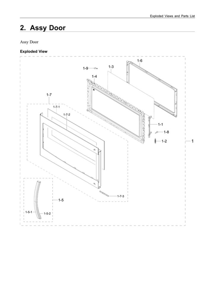 Door Assembly Diagram and Parts List for ME16A4021AS AA-00 Samsung Microwave