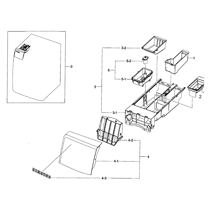 Drawer Assembly Diagram and Parts List for WF395BTPAWR A2-01 Samsung Washer