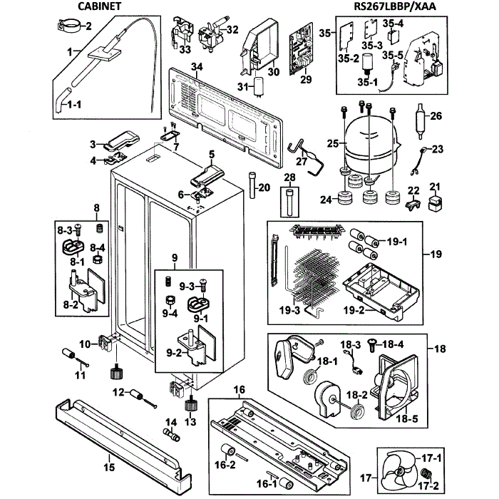 Cabinet Diagram and Parts List for RS267LBBP XAA-00 Samsung Refrigerator