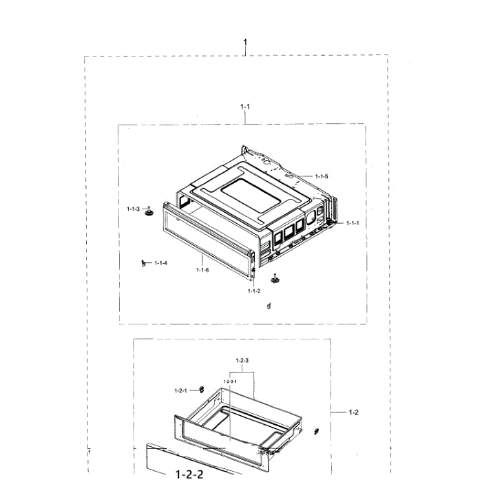 Drawer Section Diagram and Parts List for NE59J3420SB AA-03 Samsung Range