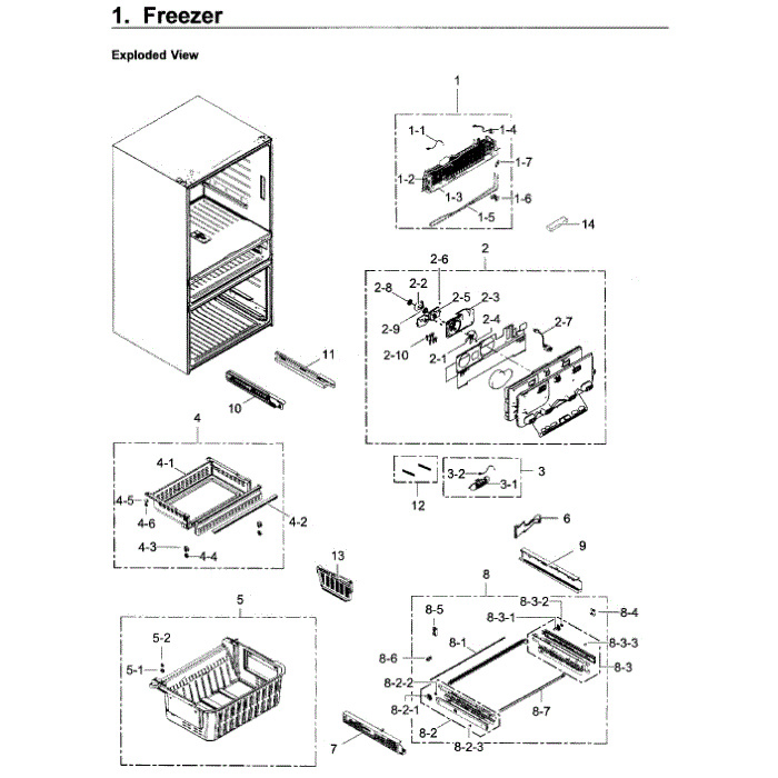 Freezer Diagram and Parts List for RF30KMEDBSR AA-00 Samsung Refrigerator