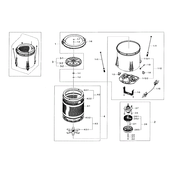 Tub Diagram and Parts List for WA45H7000AW A2-01 Samsung Washer