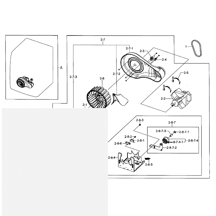 Motor Duct Diagram and Parts List for DV405GTPASU AA-02 Samsung Dryer