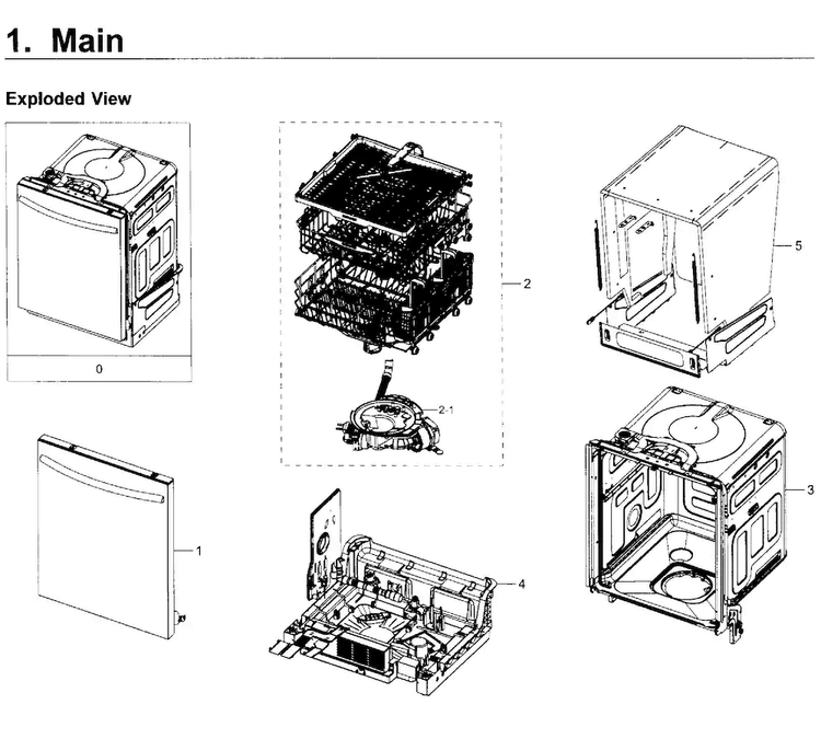 Main Asy Diagram and Parts List for DW80K7050UG AA-0000 Samsung Dishwasher