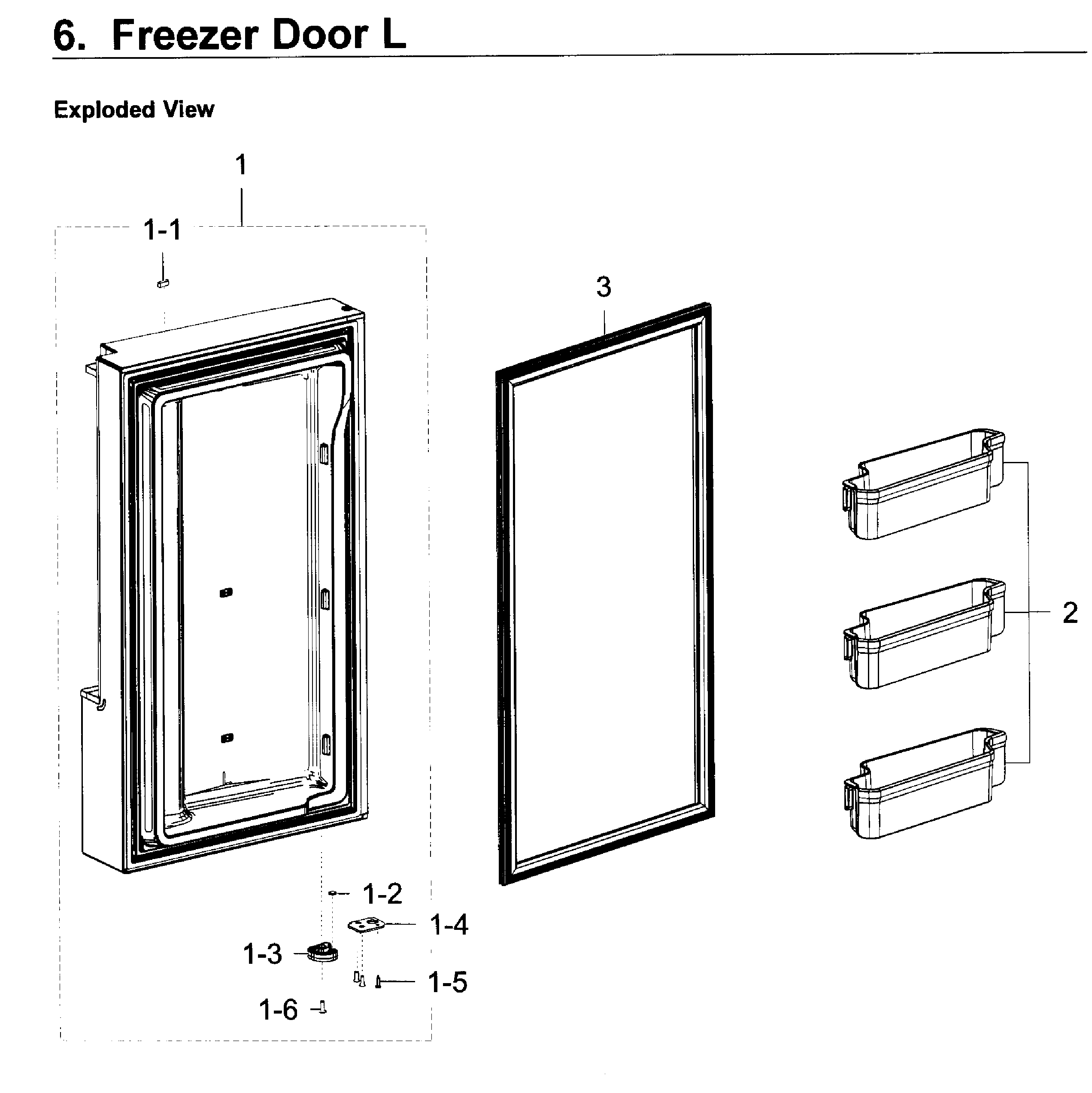 Freezer Door L Diagram and Parts List for RF23J9011SR AA-0008 Samsung Refrigerator
